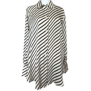 H&M Women Cream Black Career Long Sleeve Button Up  Blouse Office Vixen Size S